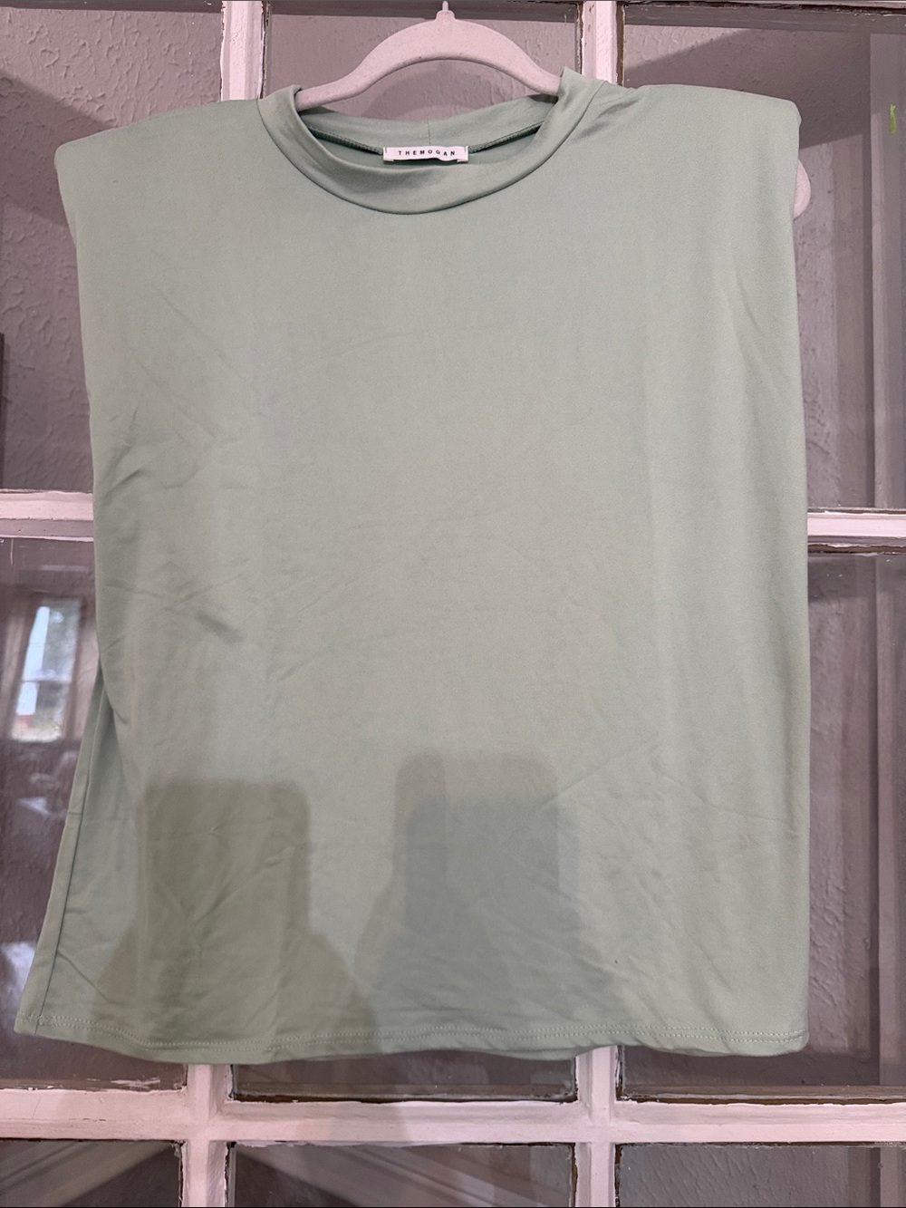 Sleeveless Crewneck Tank Top - Sage Green with Shoulder Pads